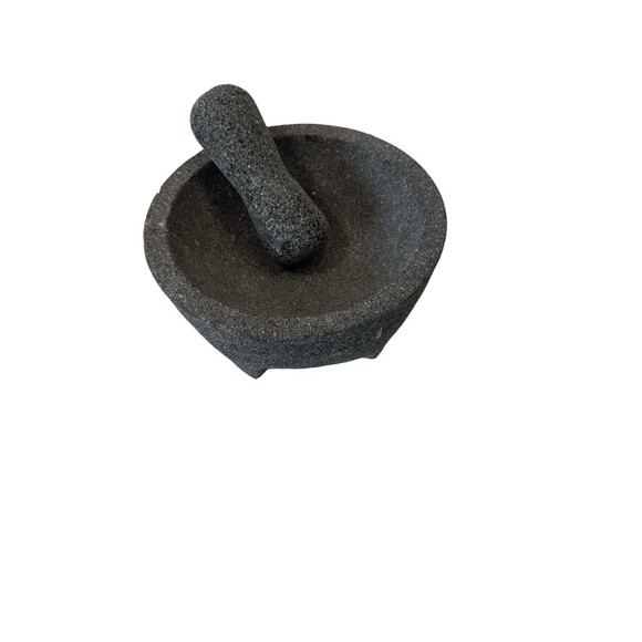 8" Mexican Molcajete 100% Lava Volcanic Stone, Mortar and Pestle- Crate & Barrel - Picture 1 of 16